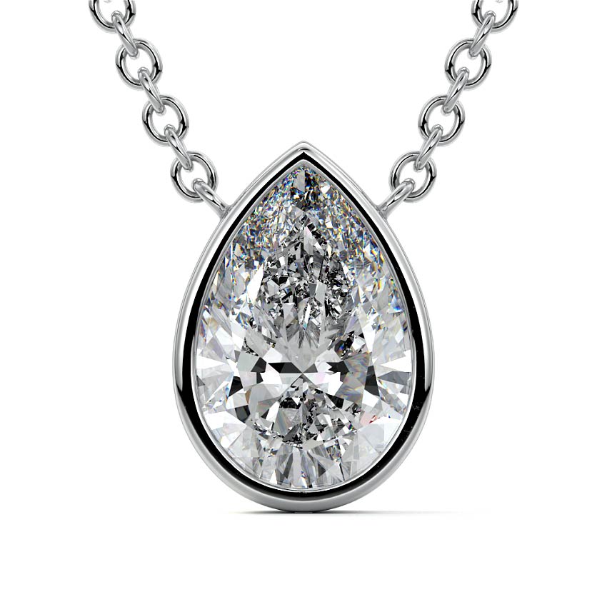 White gold Pear Cut Diamond Bezel Pendant Necklace
