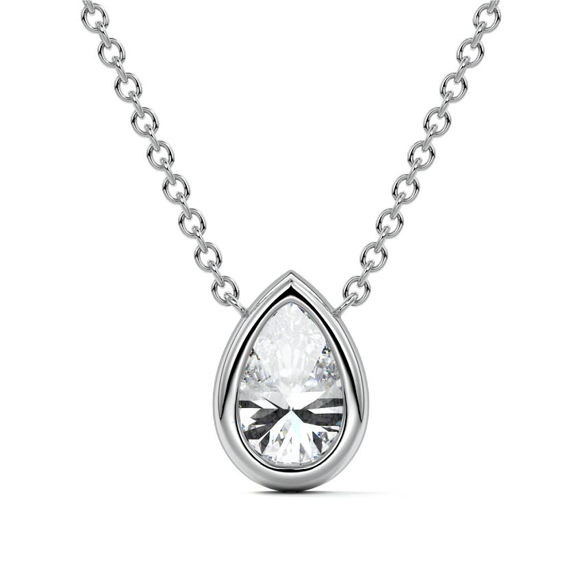 White gold Pear Cut Diamond Bezel Pendant Necklace