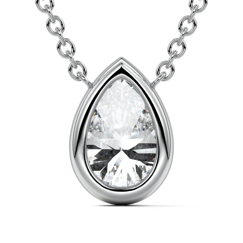 White gold Pear Cut Diamond Bezel Pendant Necklace