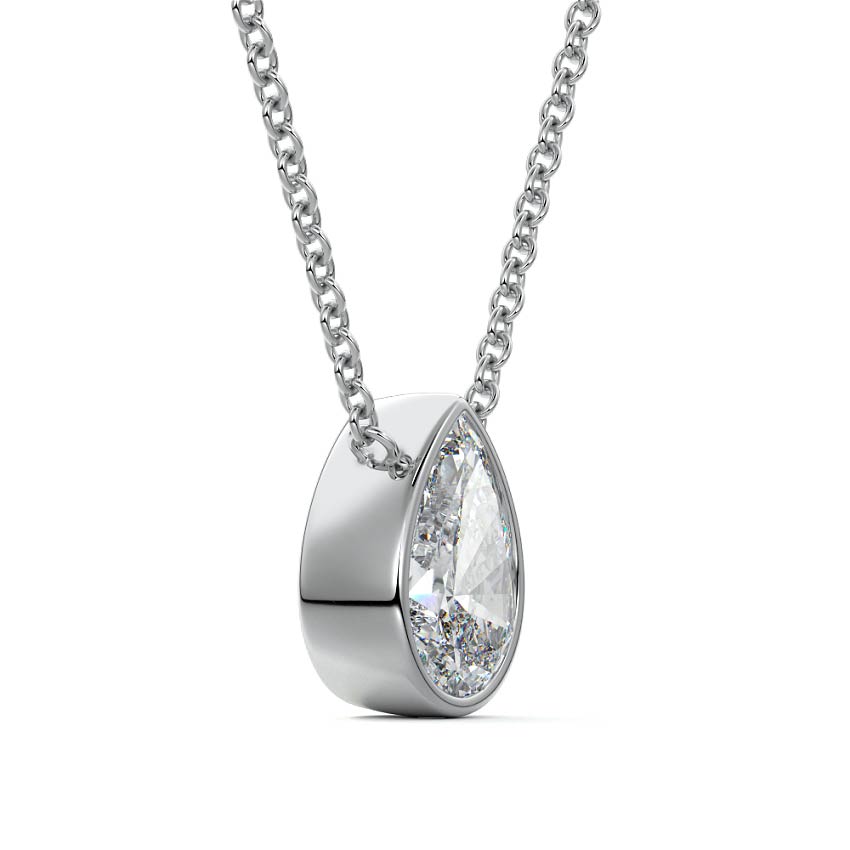 White gold Pear Cut Diamond Bezel Pendant Necklace