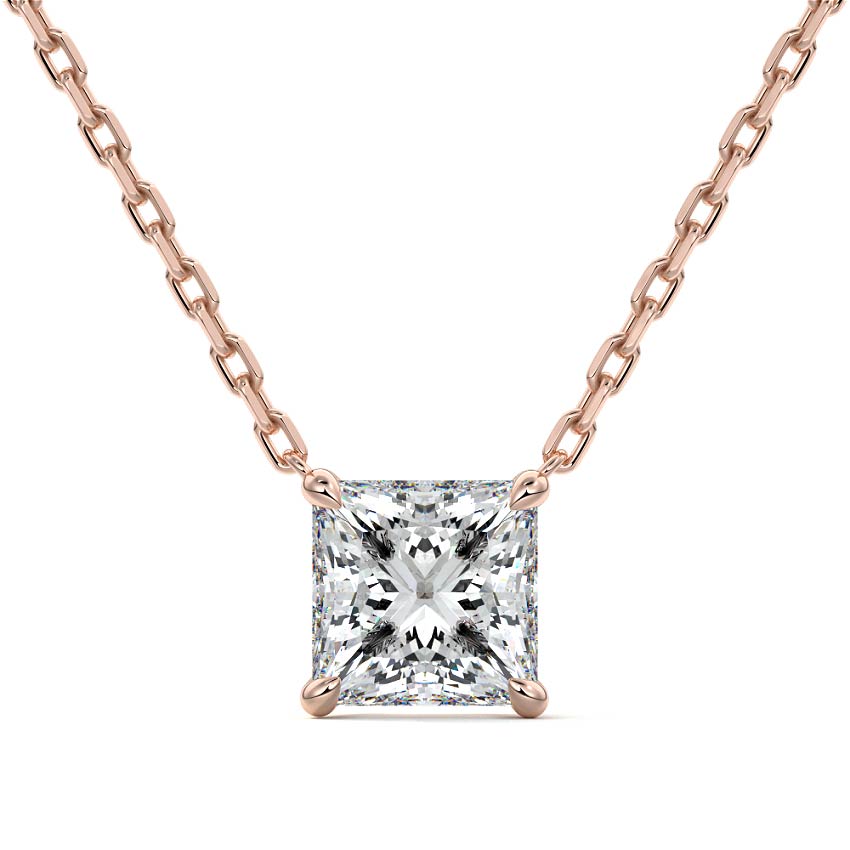 Rose gold Princess Cut Diamond Solitaire Pendant Necklace