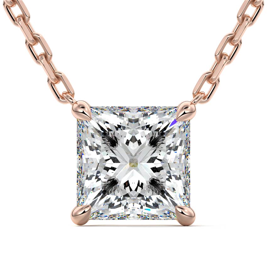 Rose gold Princess Cut Diamond Solitaire Pendant Necklace