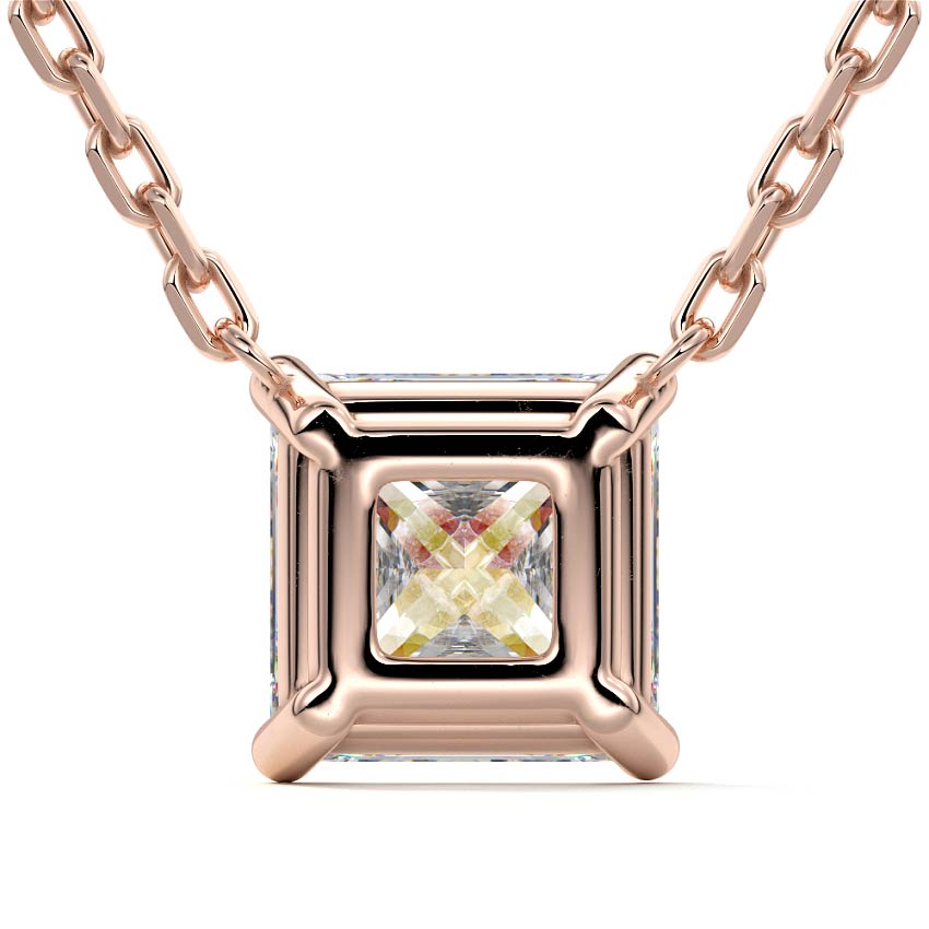 Rose gold Princess Cut Diamond Solitaire Pendant Necklace