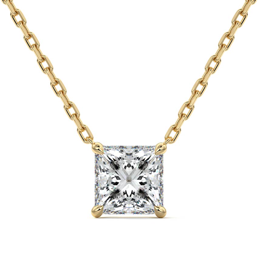 Yellow gold Princess Cut Diamond Solitaire Pendant Necklace