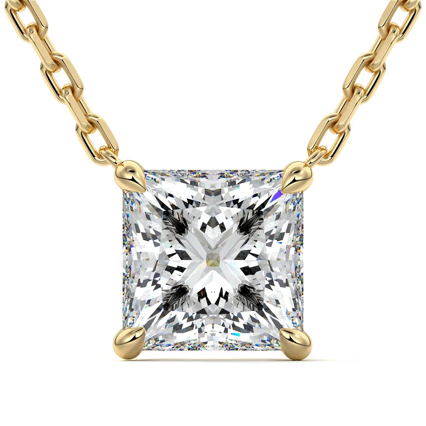 Yellow gold Princess Cut Diamond Solitaire Pendant Necklace