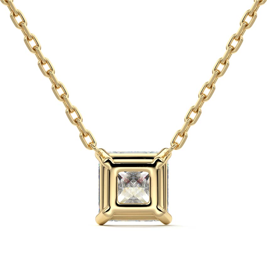 Yellow gold Princess Cut Diamond Solitaire Pendant Necklace