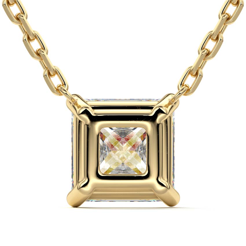 Yellow gold Princess Cut Diamond Solitaire Pendant Necklace