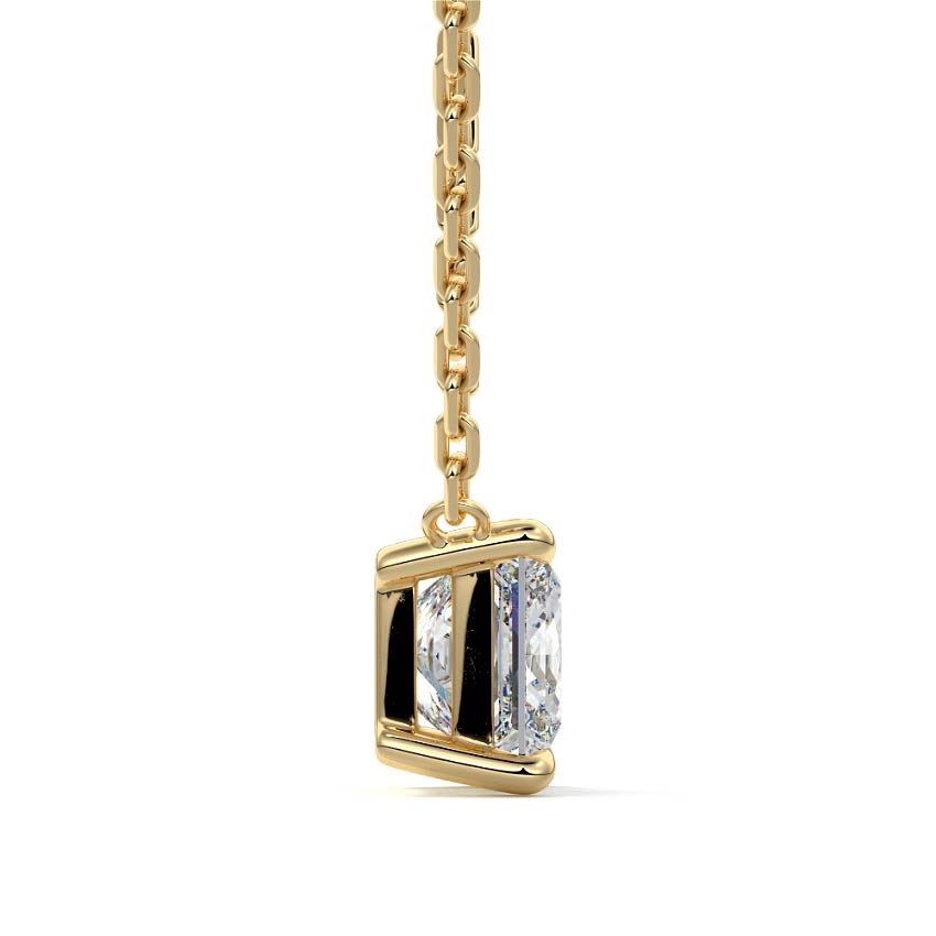 Yellow gold Princess Cut Diamond Solitaire Pendant Necklace