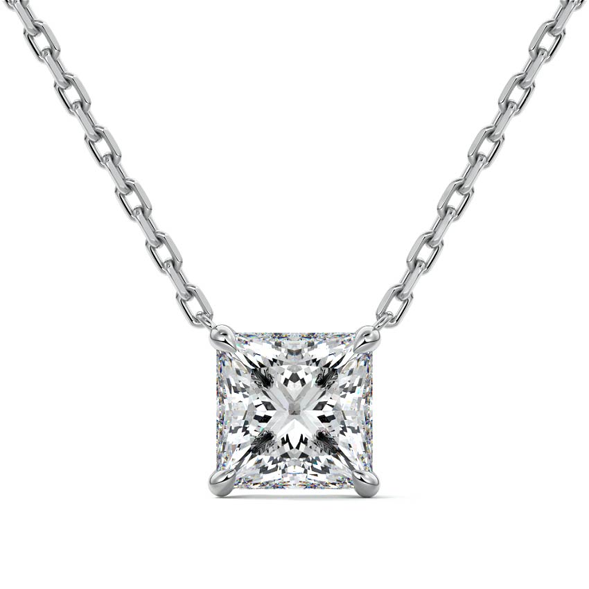 Platinum Princess Cut Diamond Solitaire Pendant Necklace
