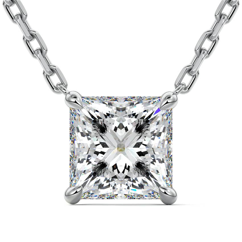 Platinum Princess Cut Diamond Solitaire Pendant Necklace