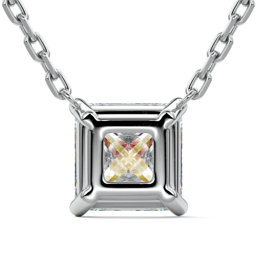 Platinum Princess Cut Diamond Solitaire Pendant Necklace