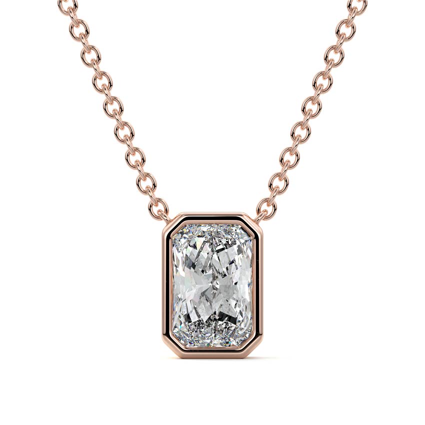 Rose gold Radiant Cut Diamond Bezel Solitaire Pendant Necklace