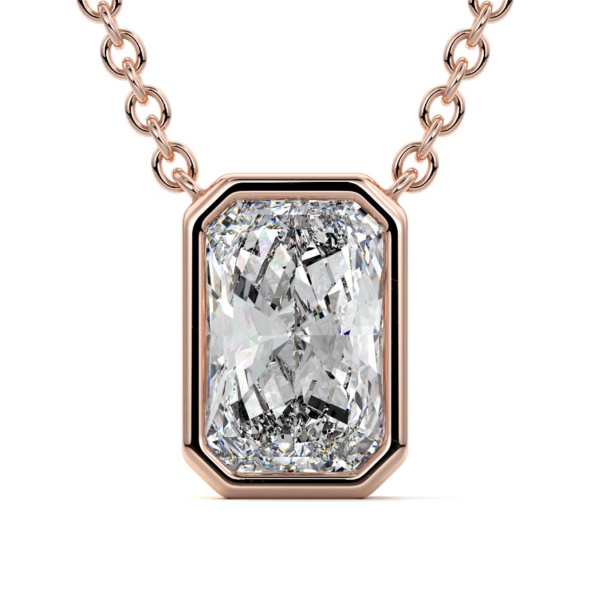Rose gold Radiant Cut Diamond Bezel Solitaire Pendant Necklace
