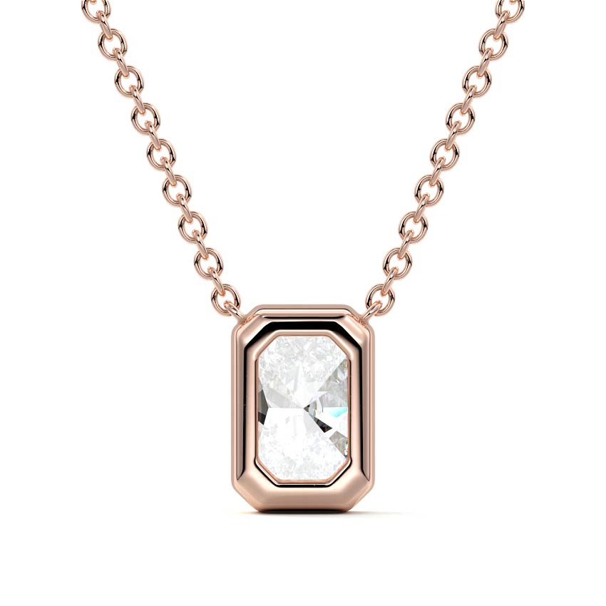 Rose gold Radiant Cut Diamond Bezel Solitaire Pendant Necklace