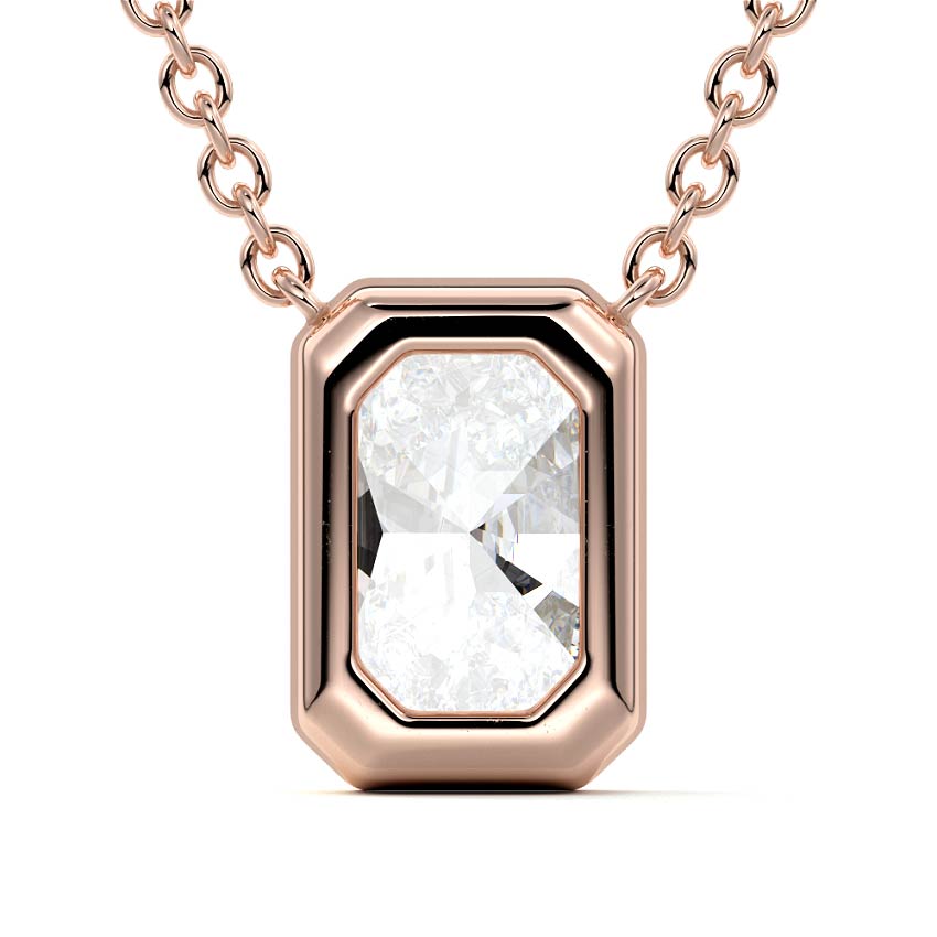 Rose gold Radiant Cut Diamond Bezel Solitaire Pendant Necklace