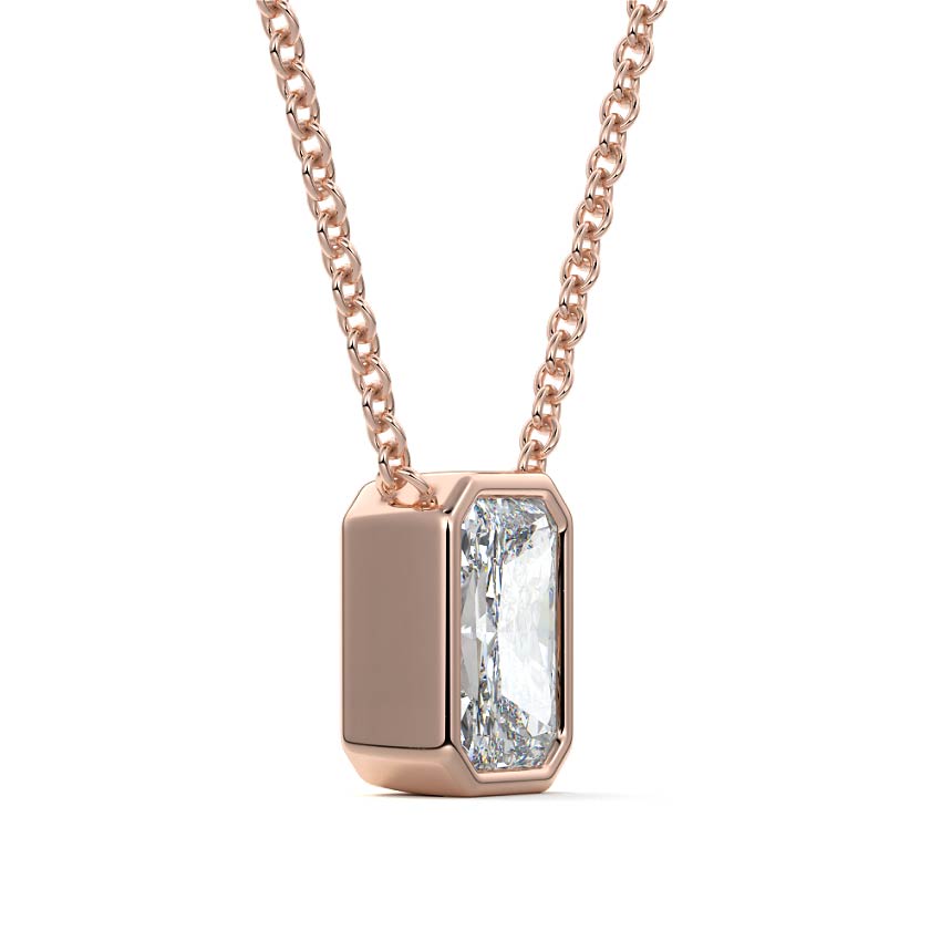 Rose gold Radiant Cut Diamond Bezel Solitaire Pendant Necklace