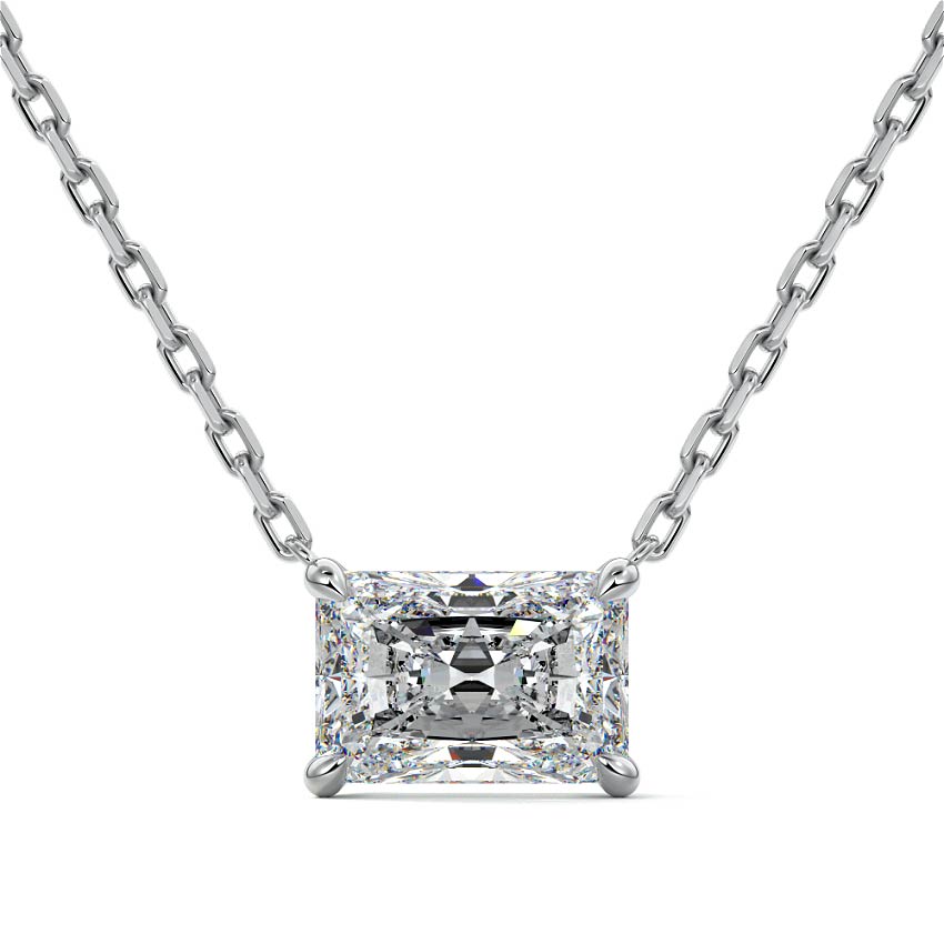 Silver Radiant Cut Diamond Solitaire Pendant Necklace