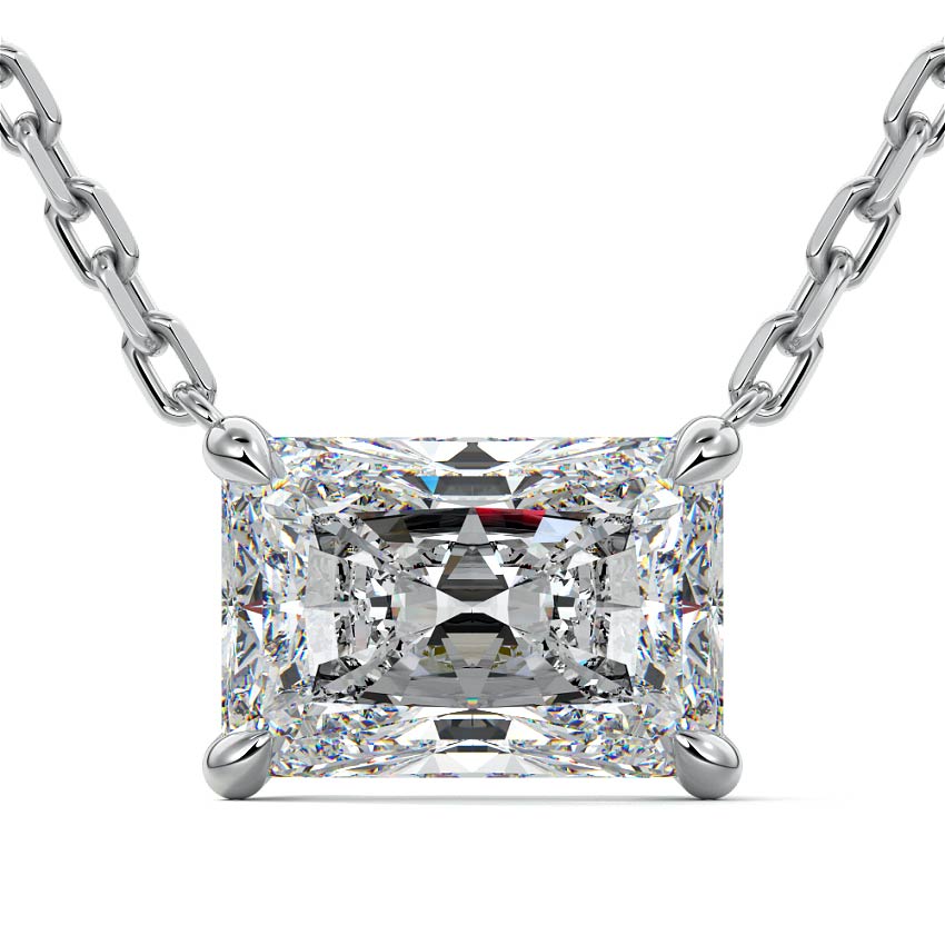 Silver Radiant Cut Diamond Solitaire Pendant Necklace