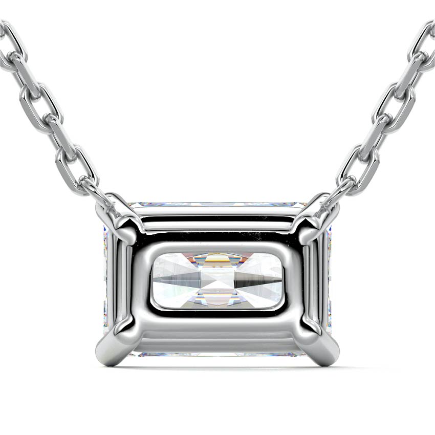 Silver Radiant Cut Diamond Solitaire Pendant Necklace