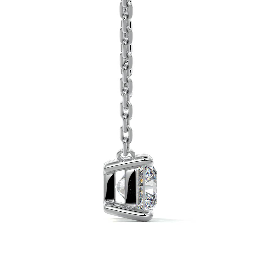 Silver Radiant Cut Diamond Solitaire Pendant Necklace