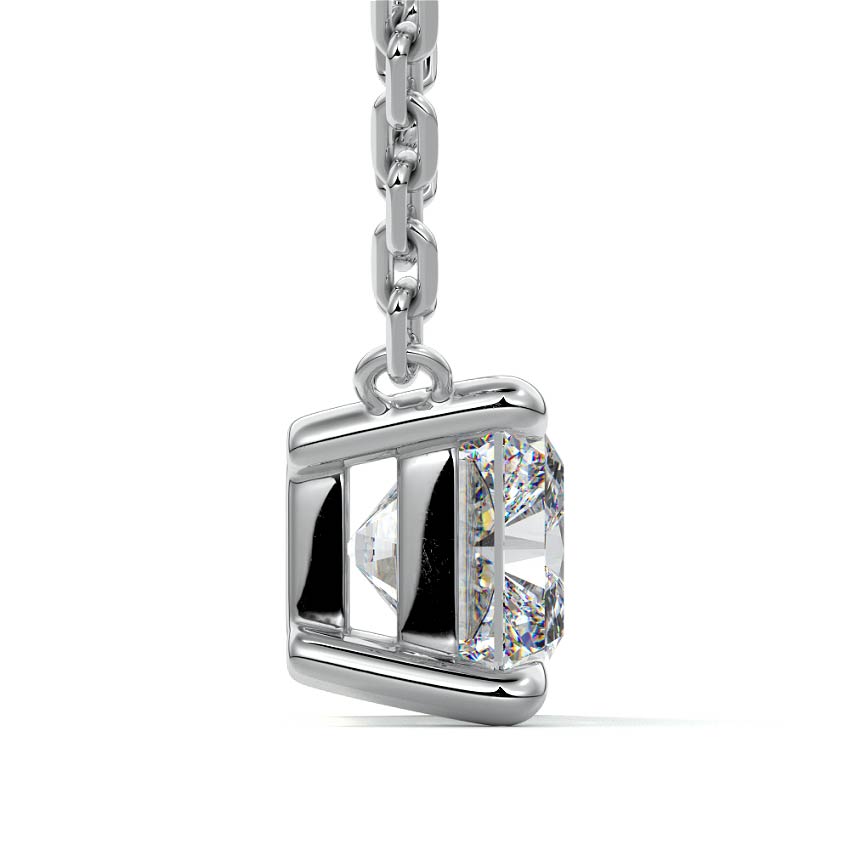 Silver Radiant Cut Diamond Solitaire Pendant Necklace