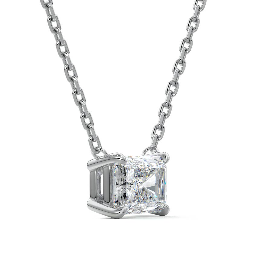 Silver Radiant Cut Diamond Solitaire Pendant Necklace