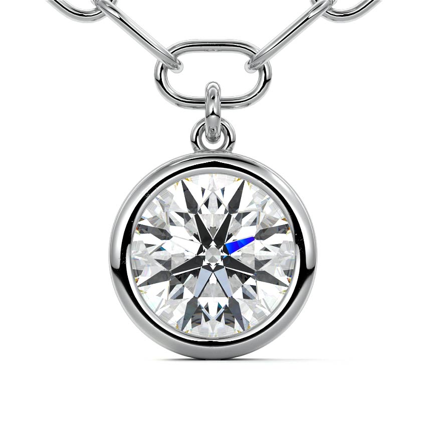 Platinum Round Diamond Bezel Solitaire Necklace
