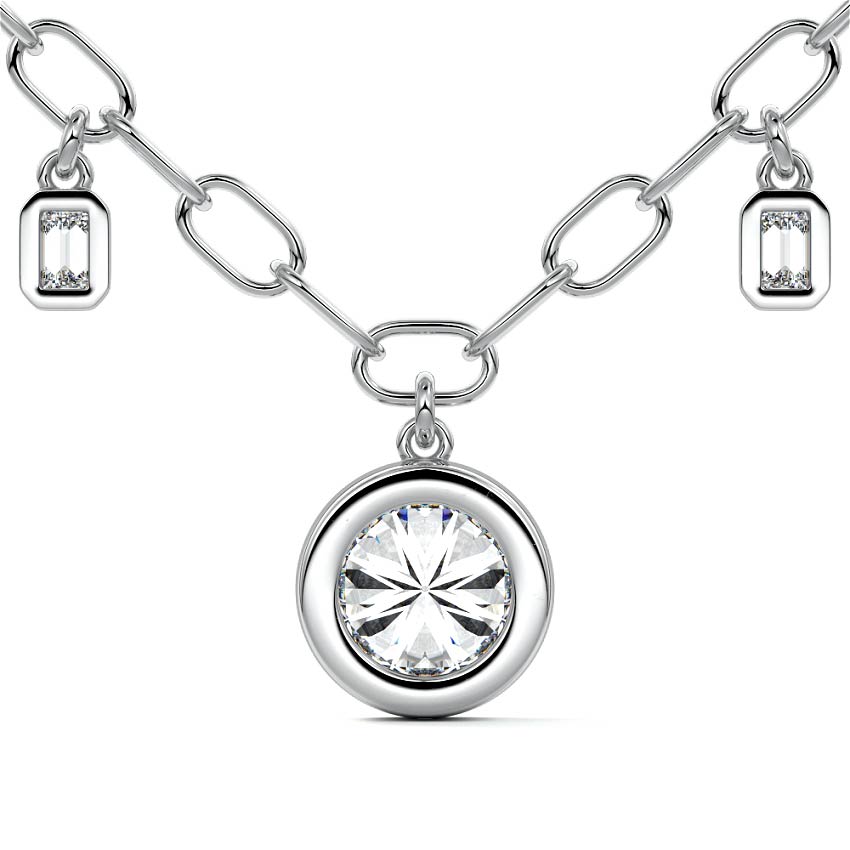 Platinum Round Diamond Bezel Solitaire Necklace