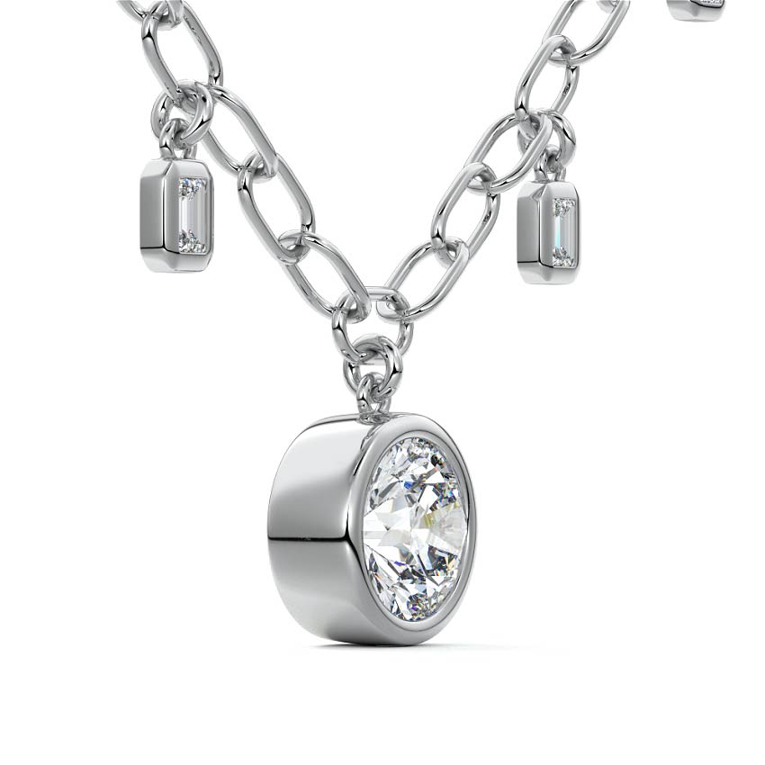 Platinum Round Diamond Bezel Solitaire Necklace