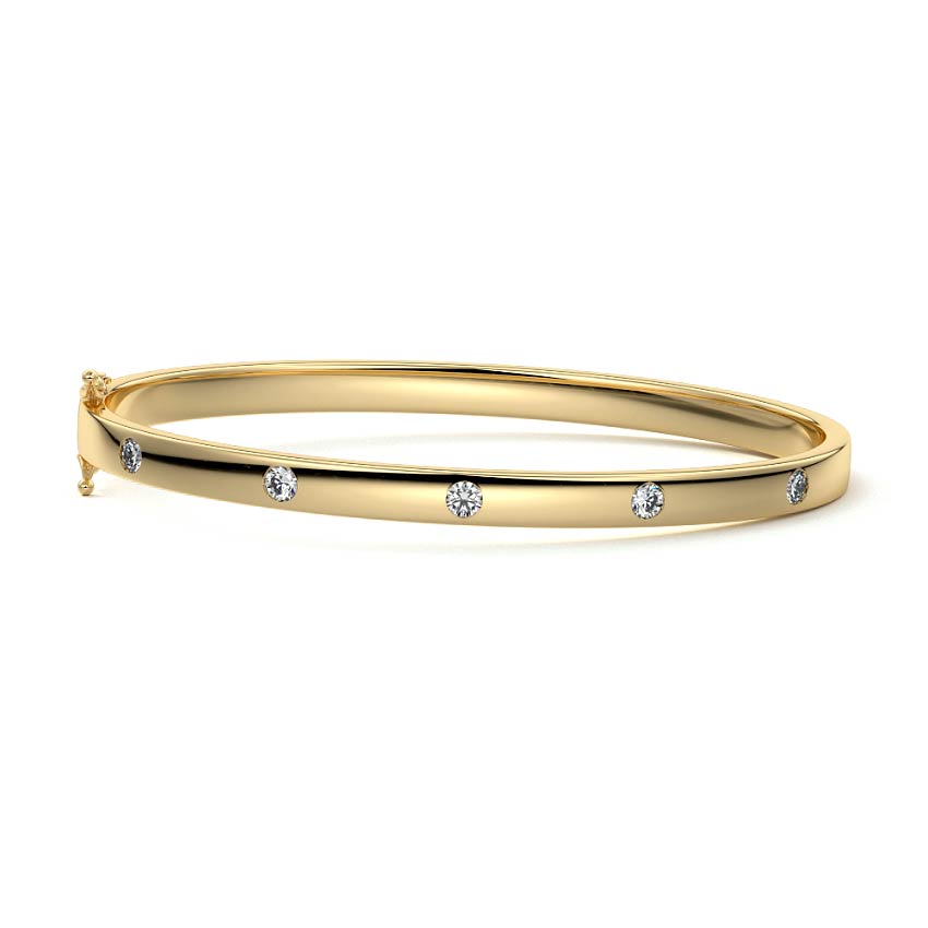 Yellow gold Flush Set Round Diamond Bangle Bracelet