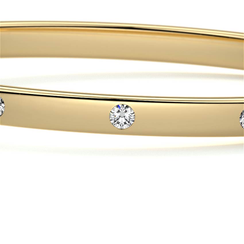 Yellow gold Flush Set Round Diamond Bangle Bracelet
