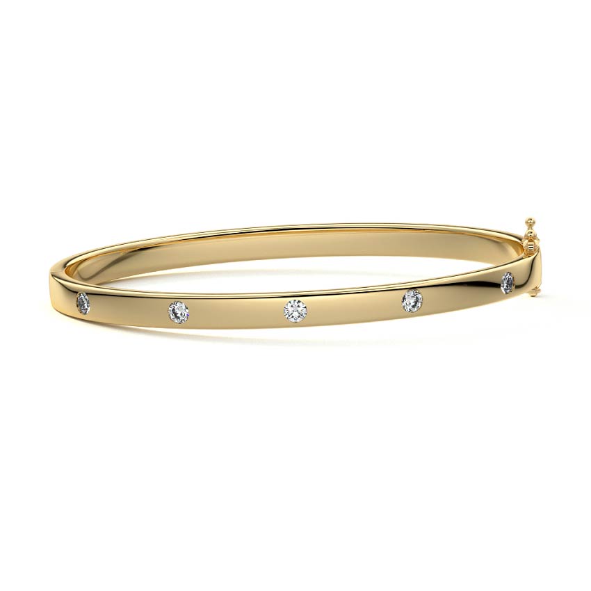 Yellow gold Flush Set Round Diamond Bangle Bracelet