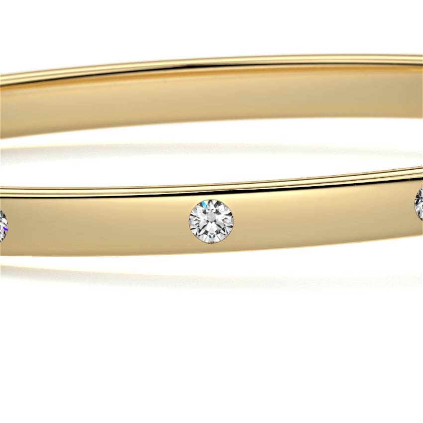Yellow gold Flush Set Round Diamond Bangle Bracelet
