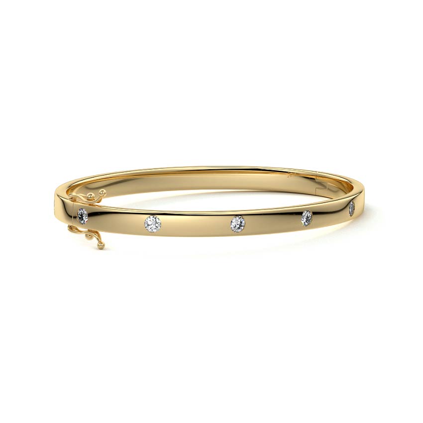 Yellow gold Flush Set Round Diamond Bangle Bracelet