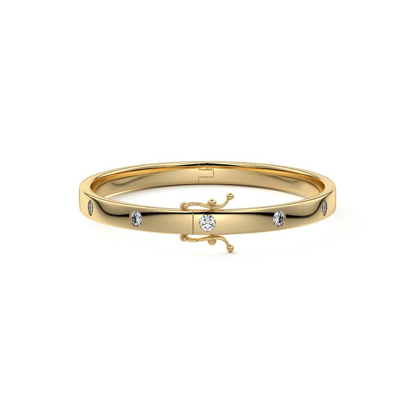 Yellow gold Flush Set Round Diamond Bangle Bracelet