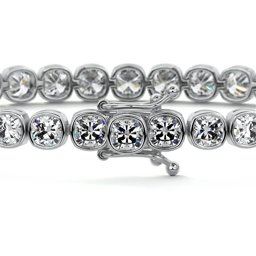 Silver Bezel Cushion Diamond Tennis Bracelet