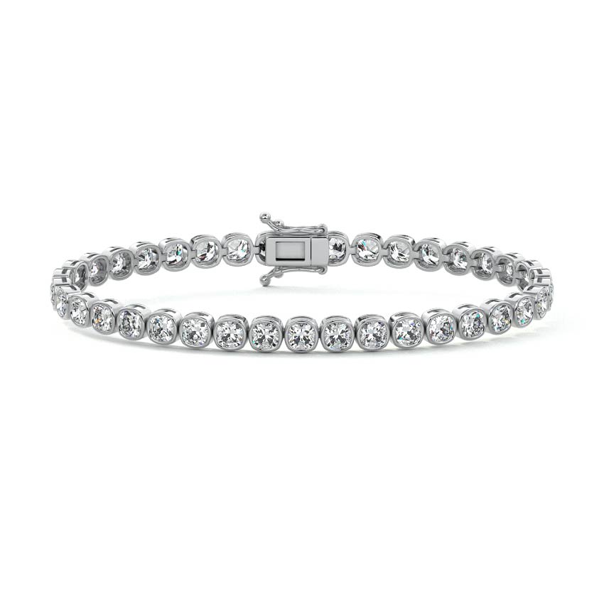 Platinum Bezel Cushion Diamond Tennis Bracelet