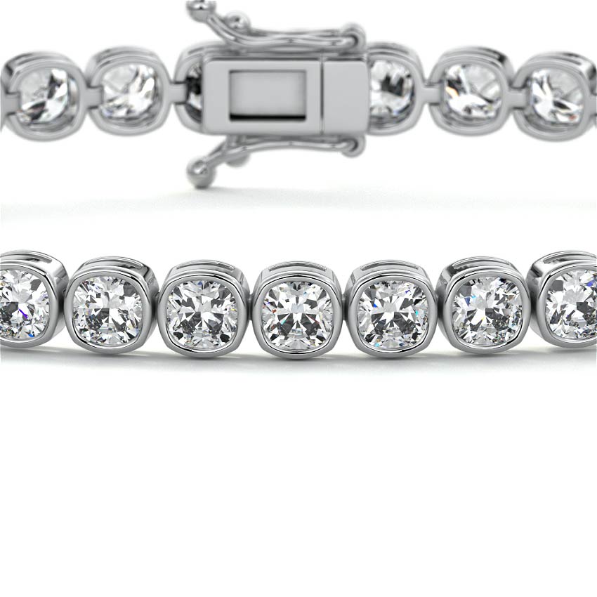 Platinum Bezel Cushion Diamond Tennis Bracelet