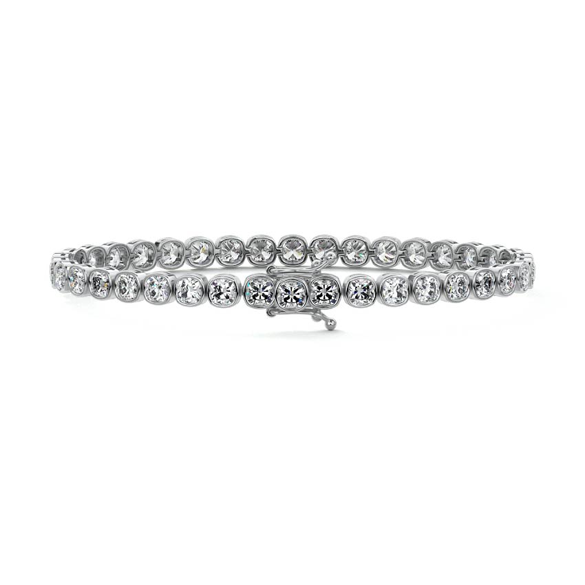 Platinum Bezel Cushion Diamond Tennis Bracelet