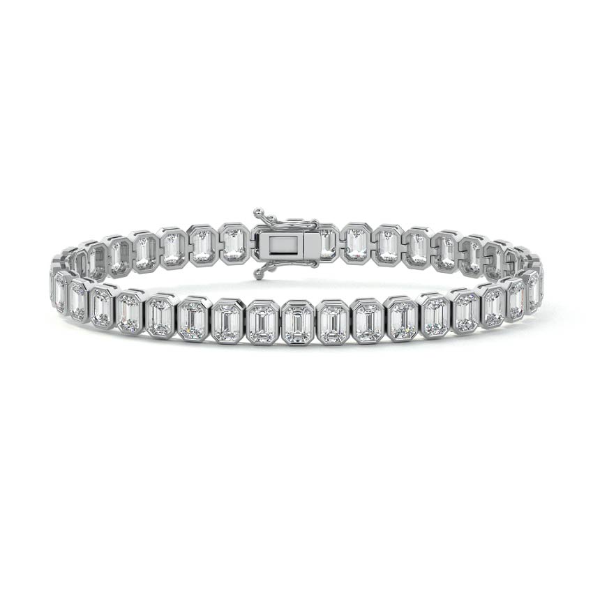 Silver Emerald Cut Diamond Bezel Tennis Bracelet