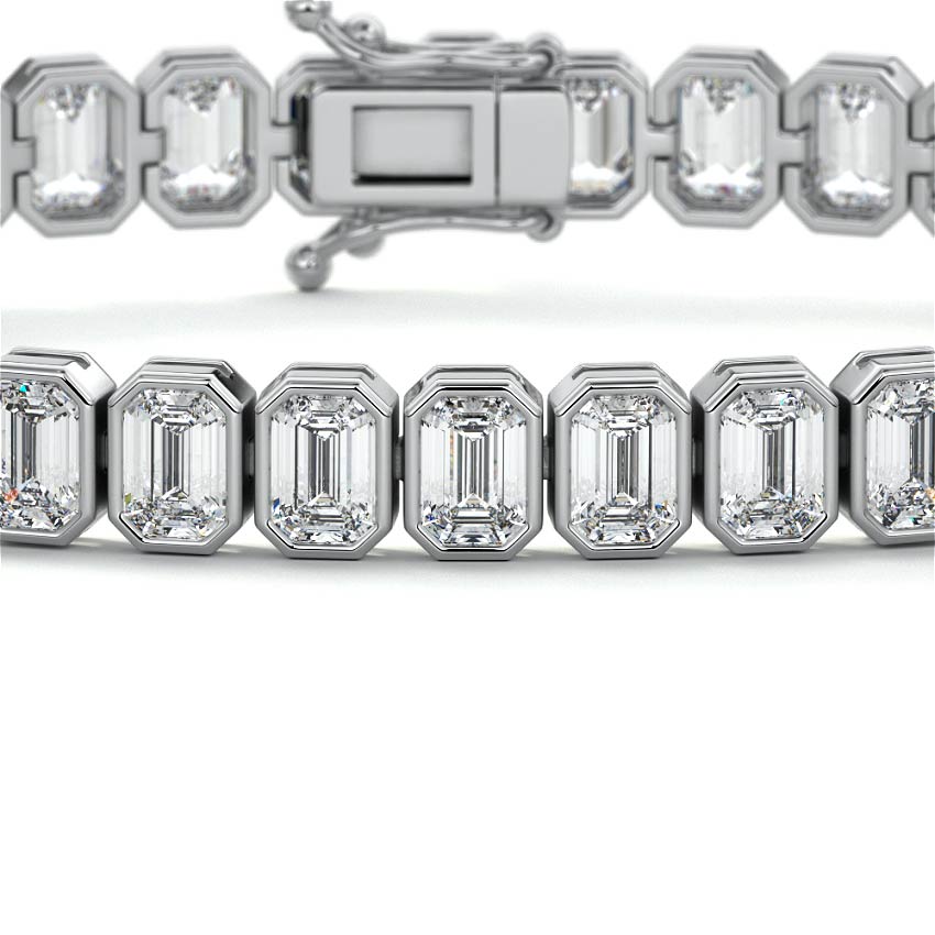 Silver Emerald Cut Diamond Bezel Tennis Bracelet
