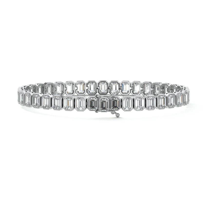 Silver Emerald Cut Diamond Bezel Tennis Bracelet