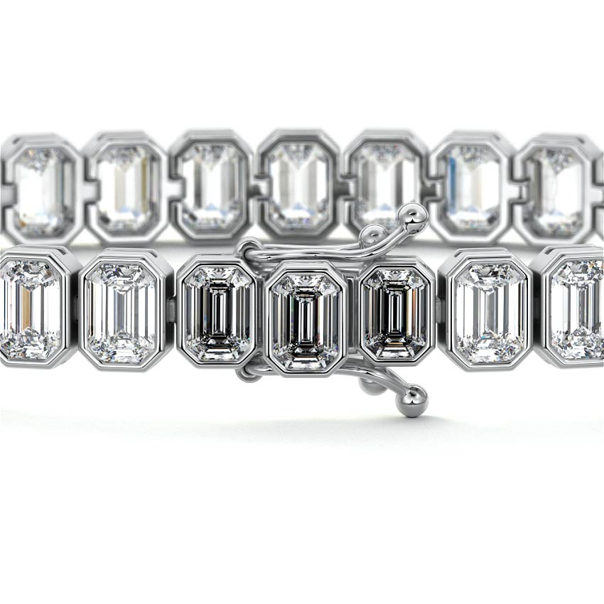 Silver Emerald Cut Diamond Bezel Tennis Bracelet