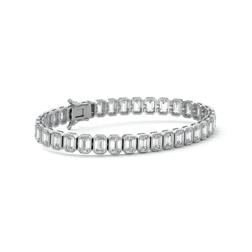 Silver Emerald Cut Diamond Bezel Tennis Bracelet