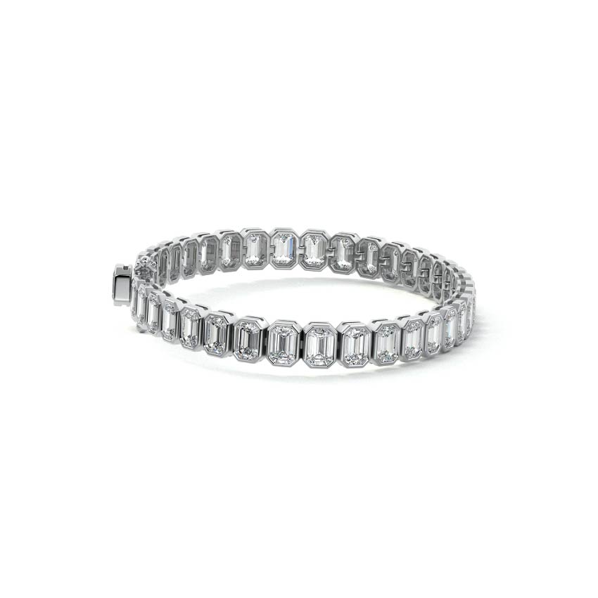 Silver Emerald Cut Diamond Bezel Tennis Bracelet