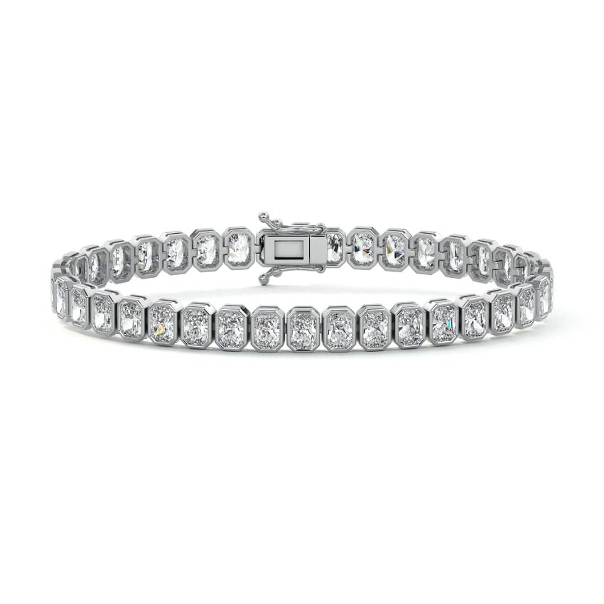 White gold Radiant Cut Diamond Bezel Tennis Bracelet