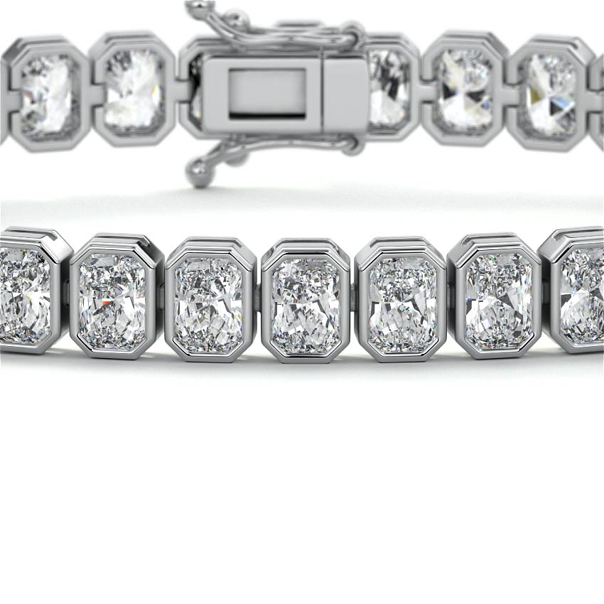 White gold Radiant Cut Diamond Bezel Tennis Bracelet