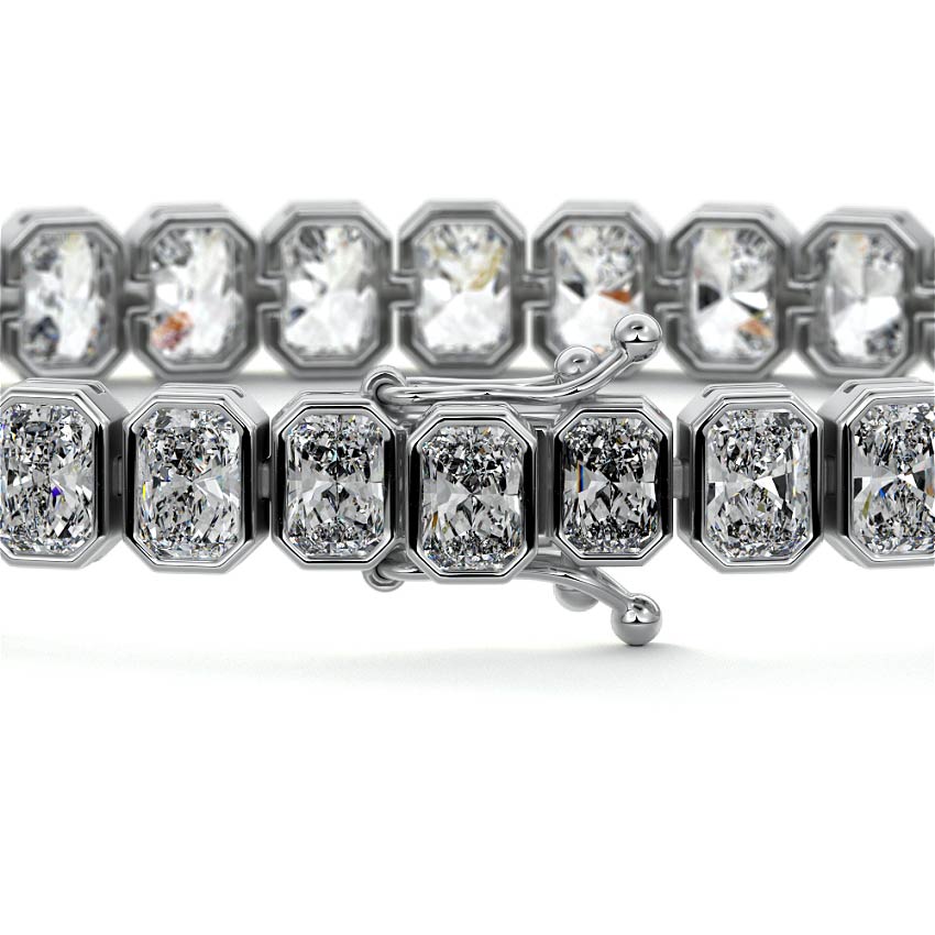 White gold Radiant Cut Diamond Bezel Tennis Bracelet