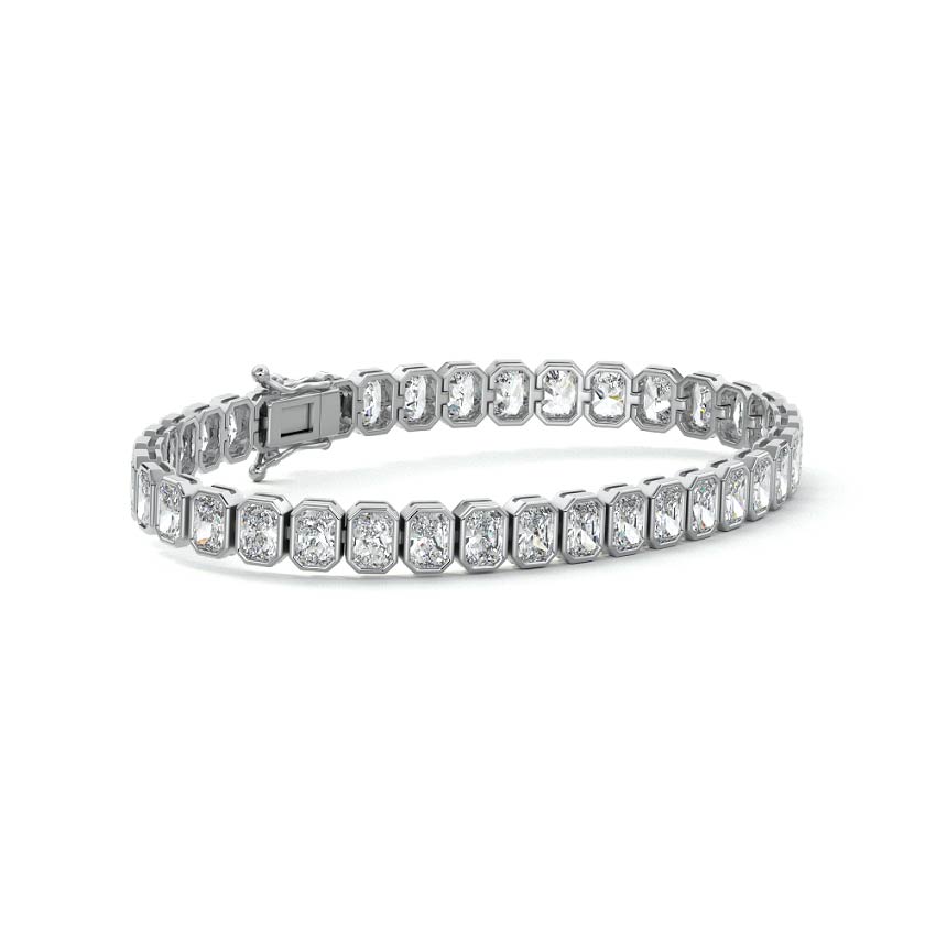 White gold Radiant Cut Diamond Bezel Tennis Bracelet