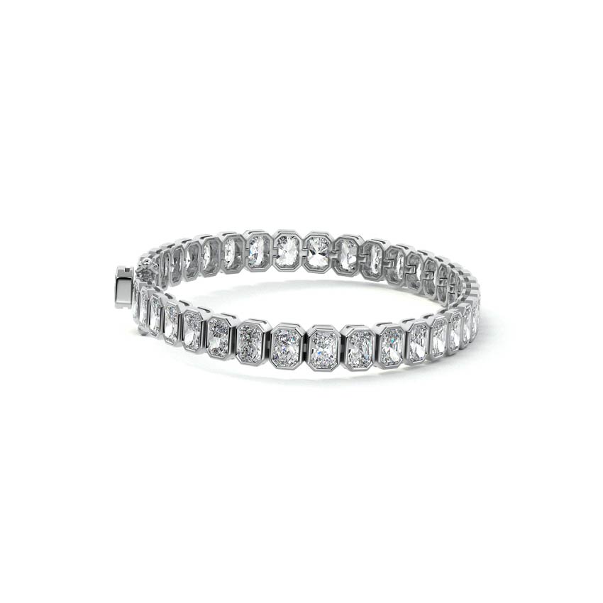 White gold Radiant Cut Diamond Bezel Tennis Bracelet